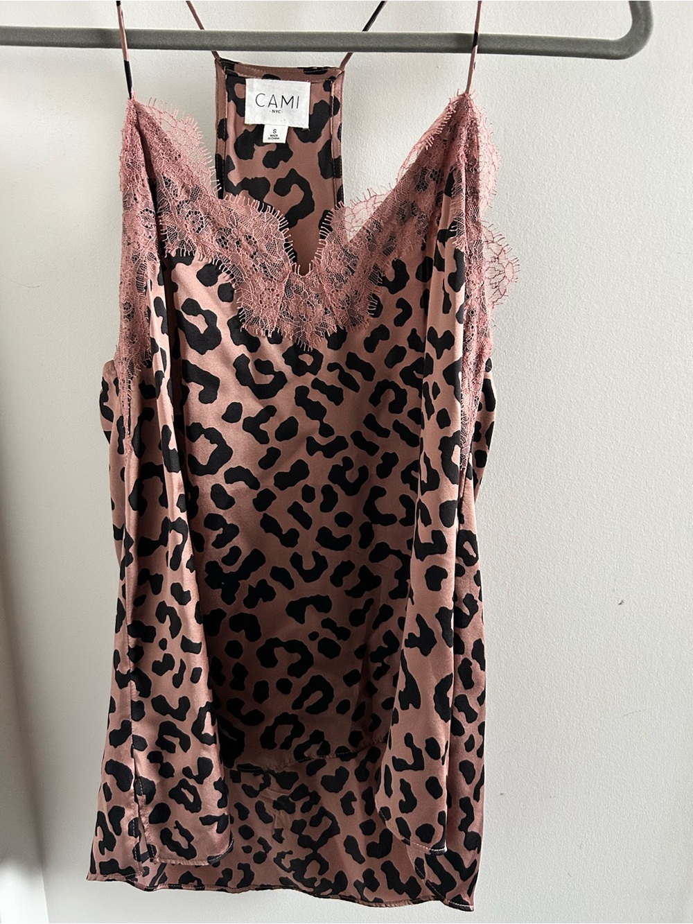 Cami NYC Leopard Lace 100% Silk Cami in pink and Black